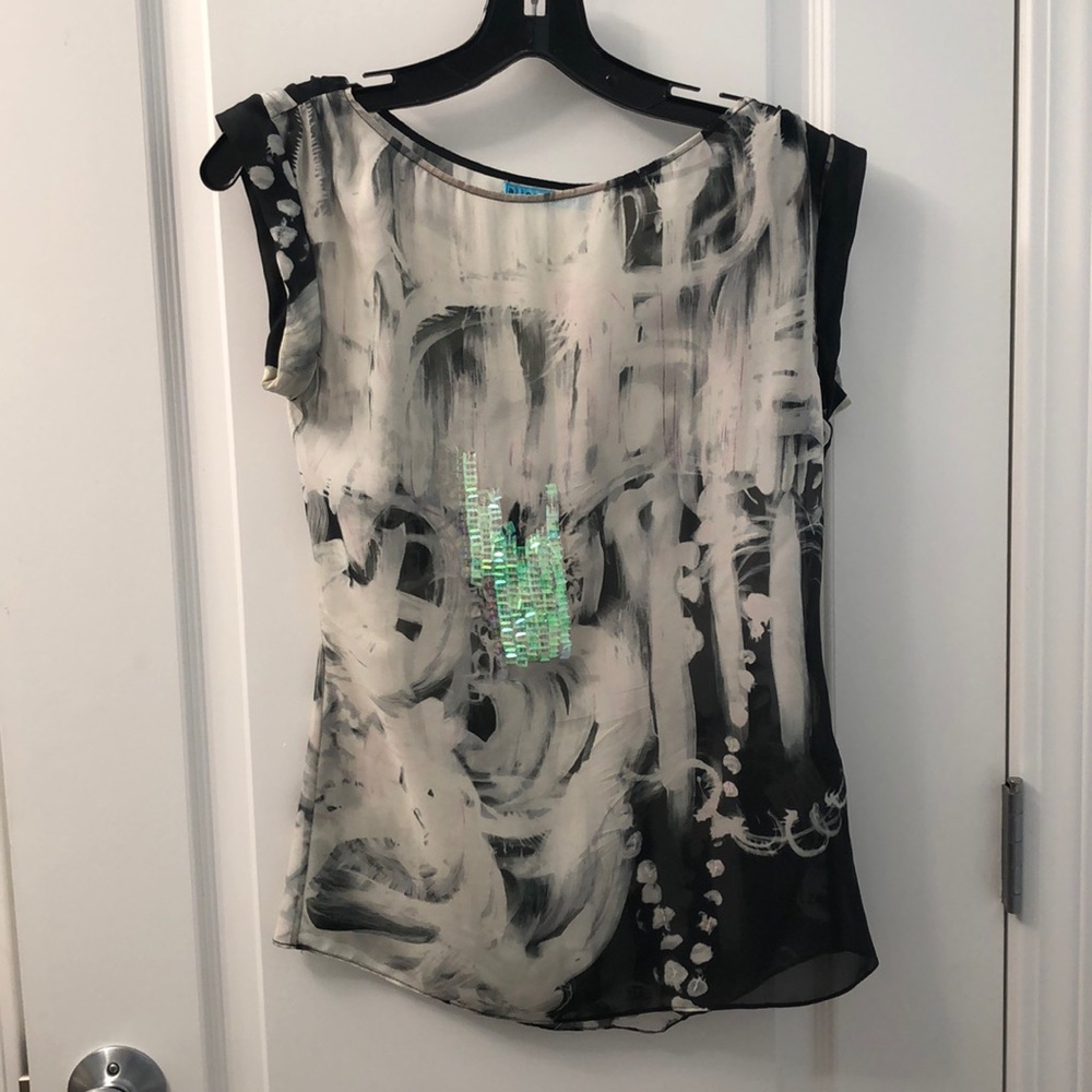 Sheer Alice + Olivia abstract top with sequins